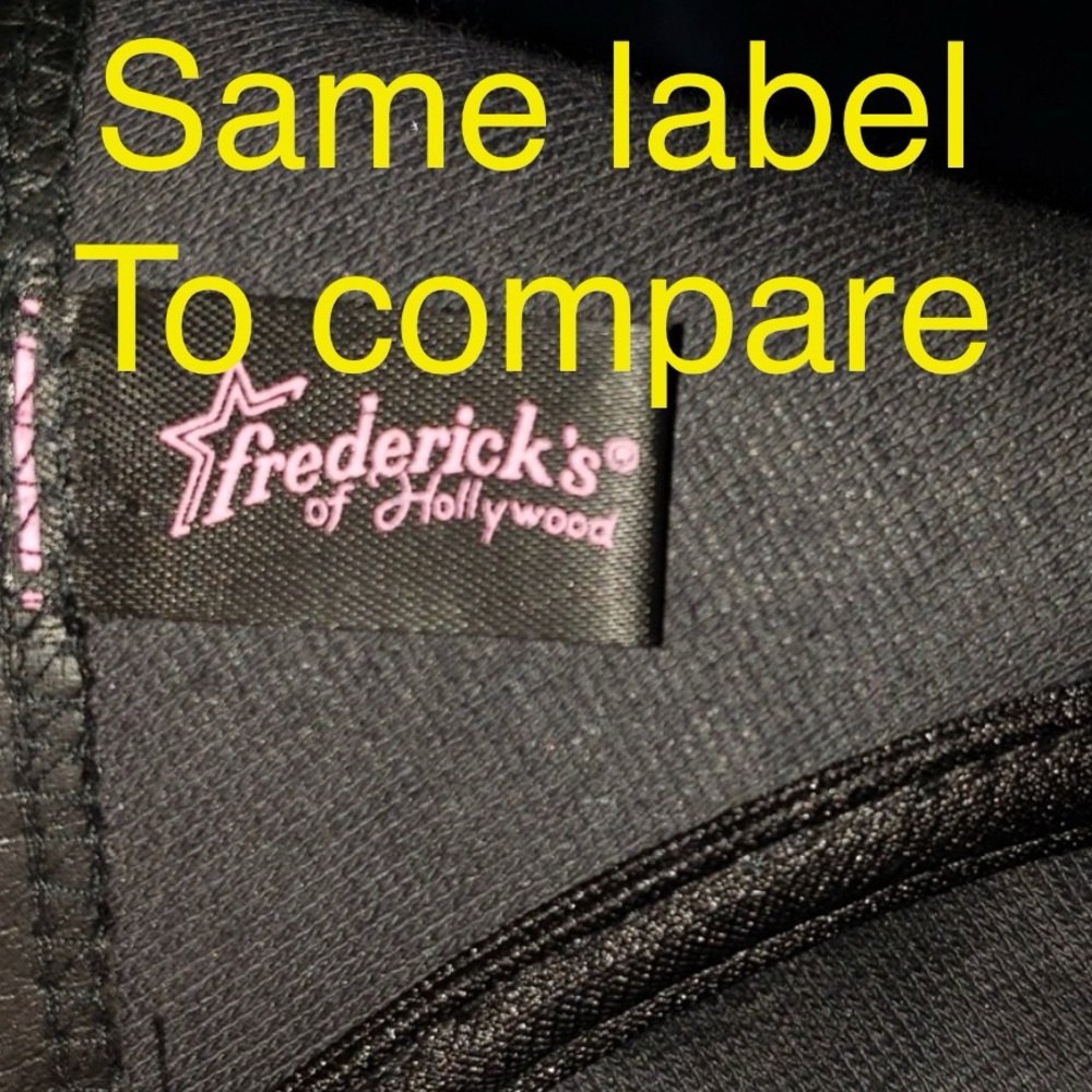 Frederick’s of Hollywood Faux Leather Black Bra Sz 38 D Goth Witch Y2K USA Made - Picture 9 of 14